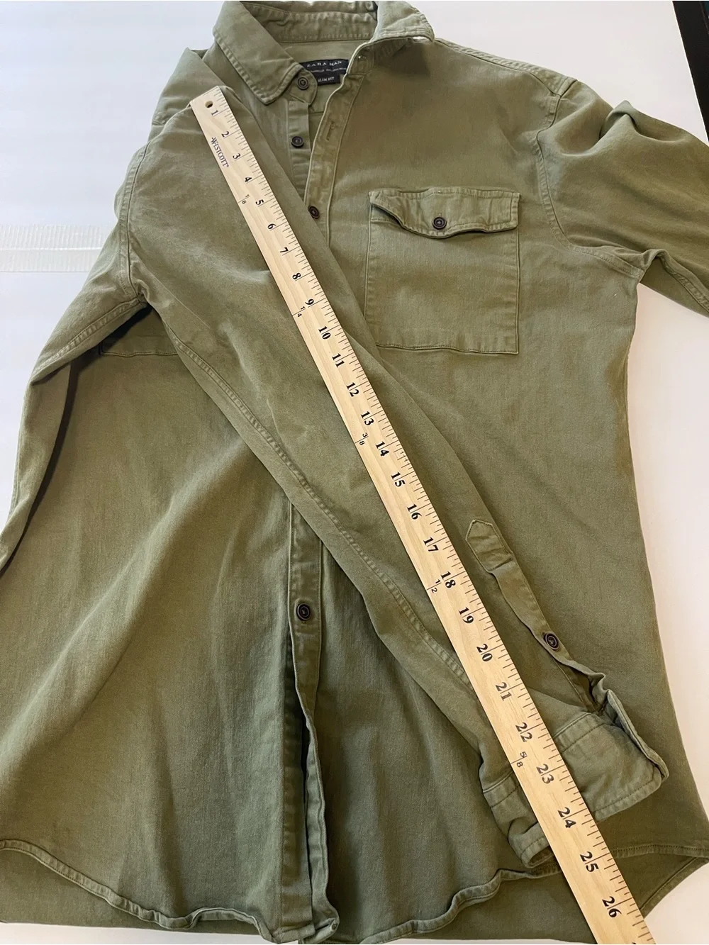 Zara Man Shirt Button Up Large Slim Fit Olive Green Utility Gorpcore Pockets